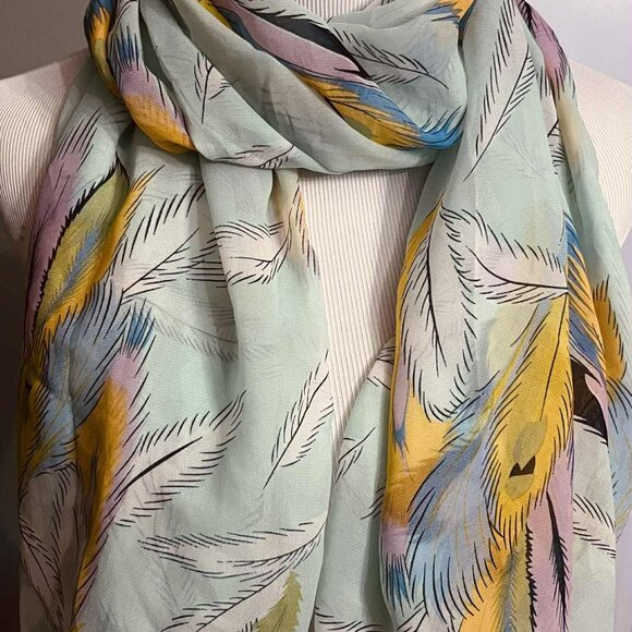 NWT Handmade Scarf by Sana – Pastel Peacock Feathers Design - Picture 5 of 8